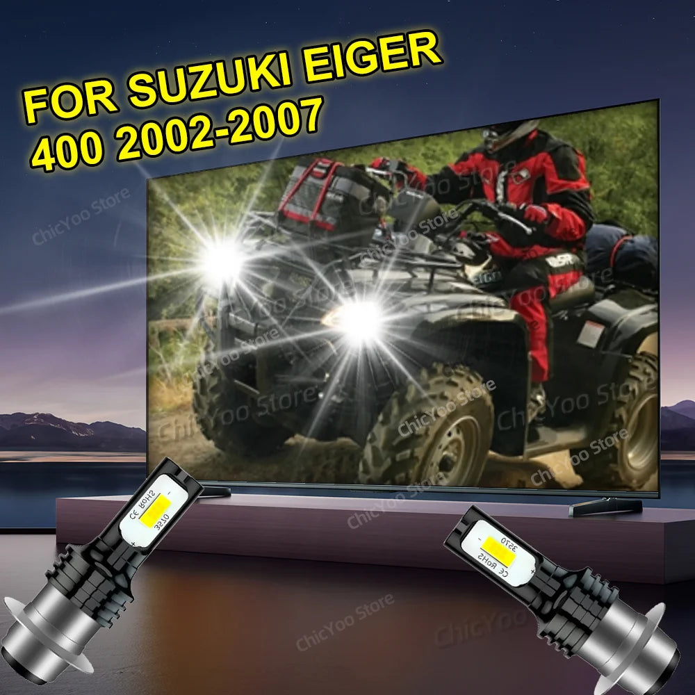 2Pcs 6000K White 12V Motorcycle 80W LED Headlights Bulbs For Suzuki Eiger 400 2002 2003 2004 2005 2006 2007 Plug and Play