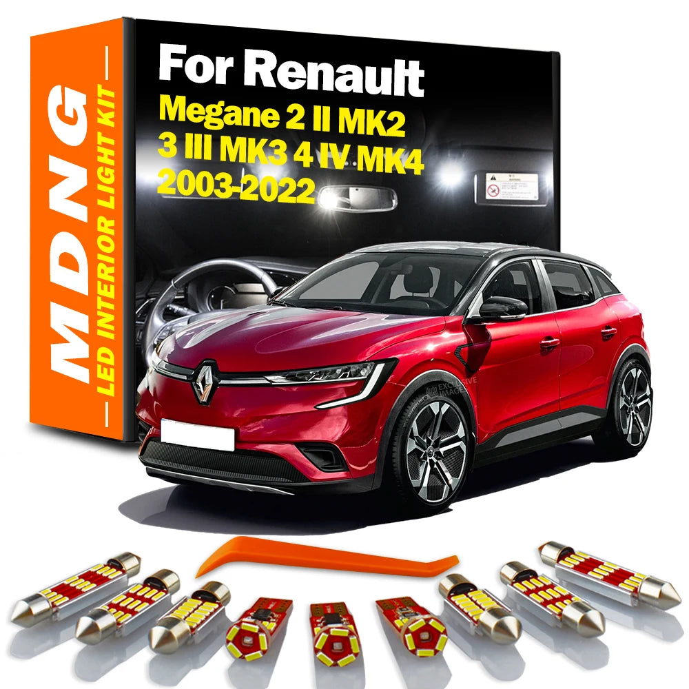 MDNG For Renault Megane 2 II MK2 3 III MK3 4 IV MK4 2003-2019 2021 2022 LED Interior Map Dome Light Kit Sunvisor Car Trunk Bulbs