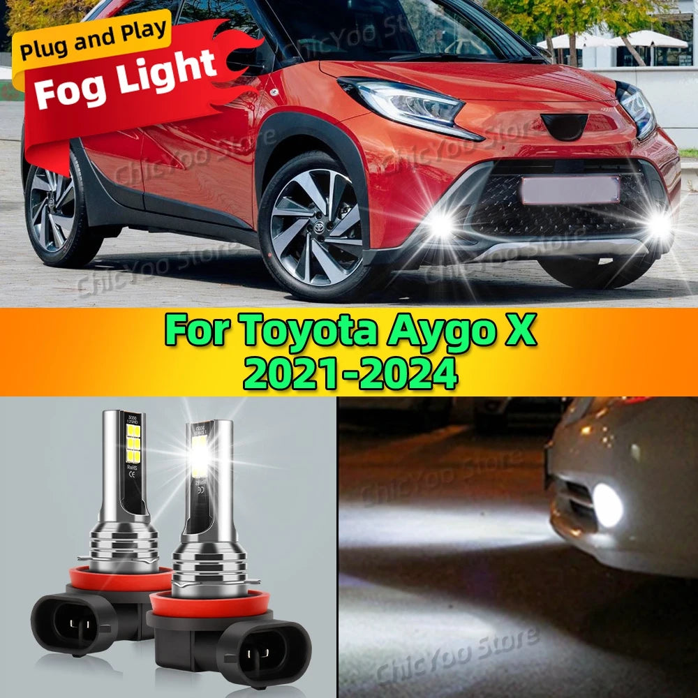 2Pcs Front Fog Light Canbus LED Bulb 12V 6000K Accessories Lamp For Toyota Aygo X 2021 2022 2023 2024 Plug and Play