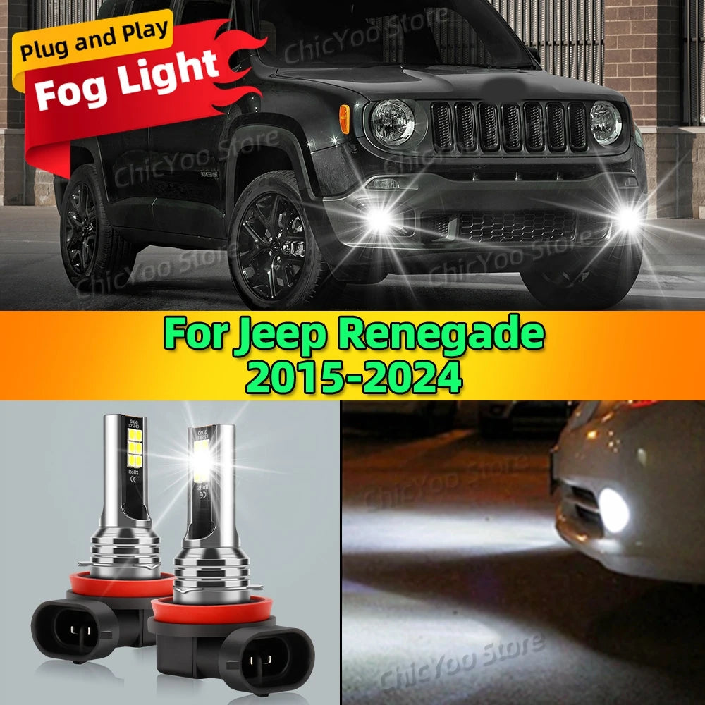 80W Fog Light LED Bulb Front Accessories Lamp Canbus 6000K For Jeep Renegade 2015 2024 2016 2017 2018 2019 2020 2021 2022 2023