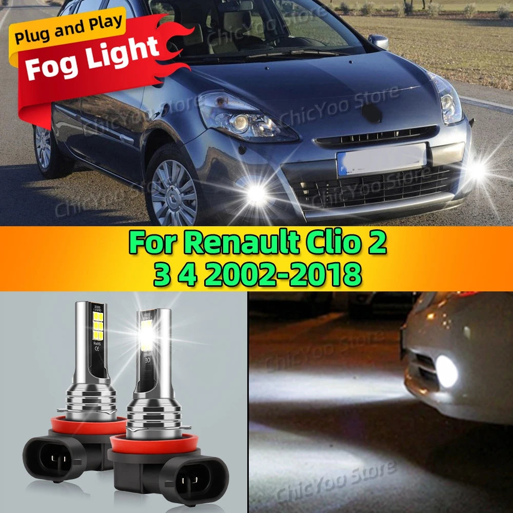2Pcs Front Fog Light LED Bulb Accessories Lamp Canbus 12V 6000K For Renault Clio 2 3 4 2002-2018 2008 2009 2010 2011 2012 2013