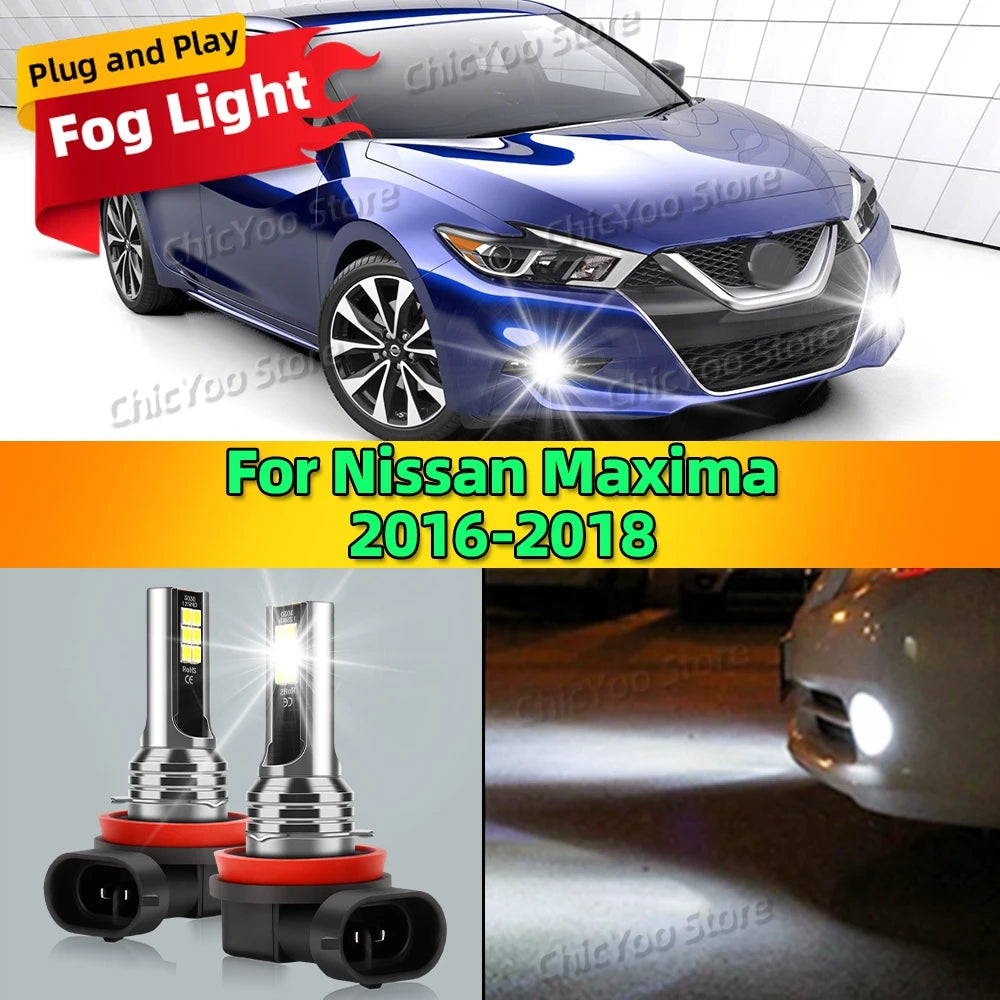 2Pcs 6000K Front Fog Light LED Bulb Car Lamp Canbus For Nissan Maxima 2016 2017 2018 Replace Bulbs 80W Auto Accessories