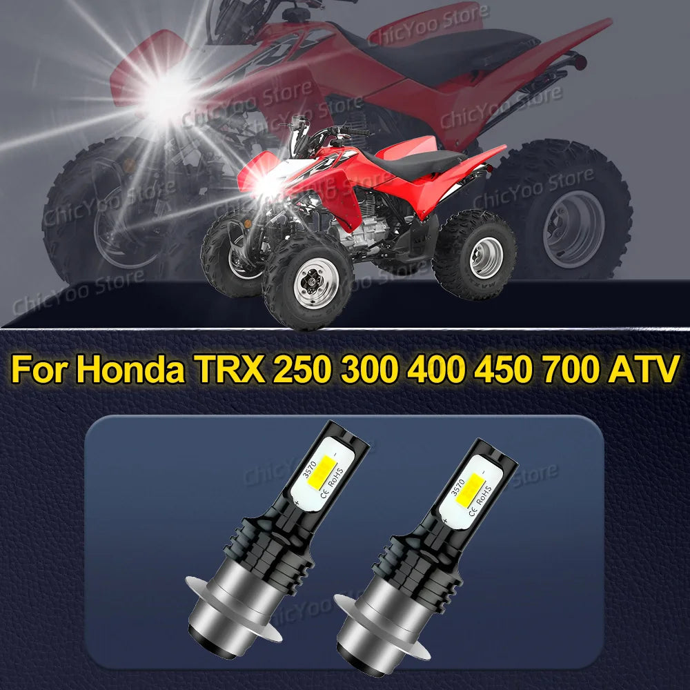 2Pcs Motorcycle Headlights LED Bulbs For Honda TRX 250 300 400 450 700 ATV