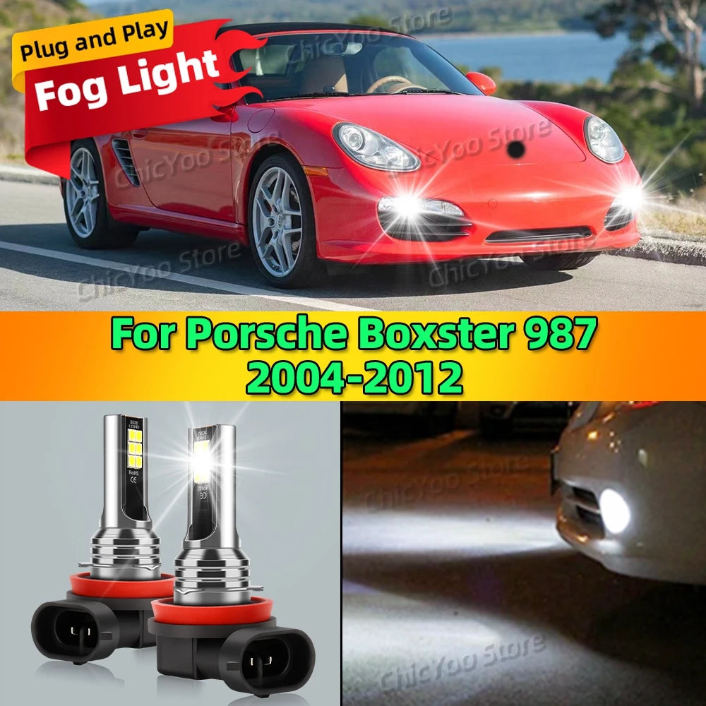 2Pcs 6000K LED Lamp Car Front Fog Light Accessories For Porsche Boxster 987 2004 2005 2006 2007 2008 2009 2010 2011 2012