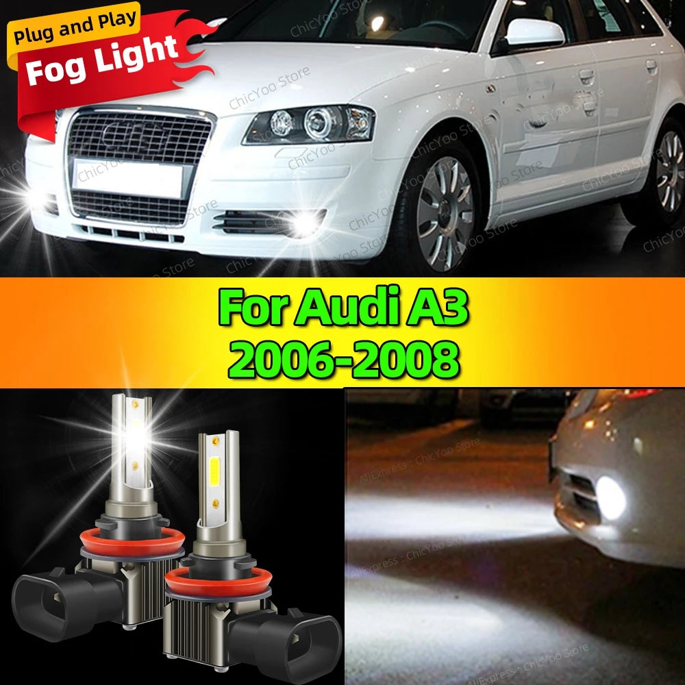 2Pcs LED Car Front Fog Light Lamps 6000K Bulb For Audi A3 Hatchback 2006 2007 2008Canbus Auto Accessory Plug and Play