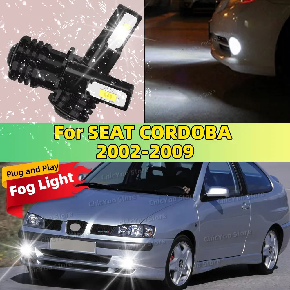 2Pcs H3 LED Bulb Fog Light 6000K White 20000LM Super Bright For SEAT CORDOBA 2002 2003 2004 2005 2006 2007 2008 2009