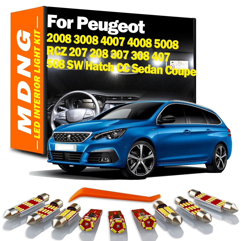 MDNG Interior LED Car Light Kit Canbus For Peugeot 2008 3008 4007 4008 5008 RCZ 207 208 307 308 407 508 SW Hatch CC Sedan Coupe