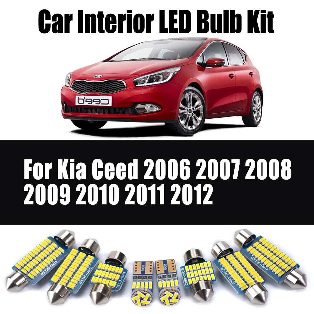11Pcs Car LED Interior Reading License Plate Light Map Dome Luggage Bulb Kit For Kia Ceed 2006 2007 2008 2009 2010 2011 2012