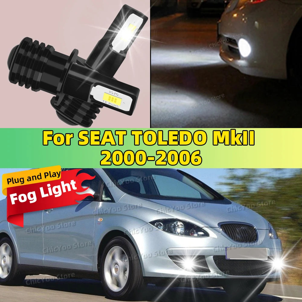 2Pcs H3 LED Bulb Fog Light 6000K White 20000LM Super Bright For SEAT TOLEDO MkII 2000 2001 2002 2003 2004 2005 2006