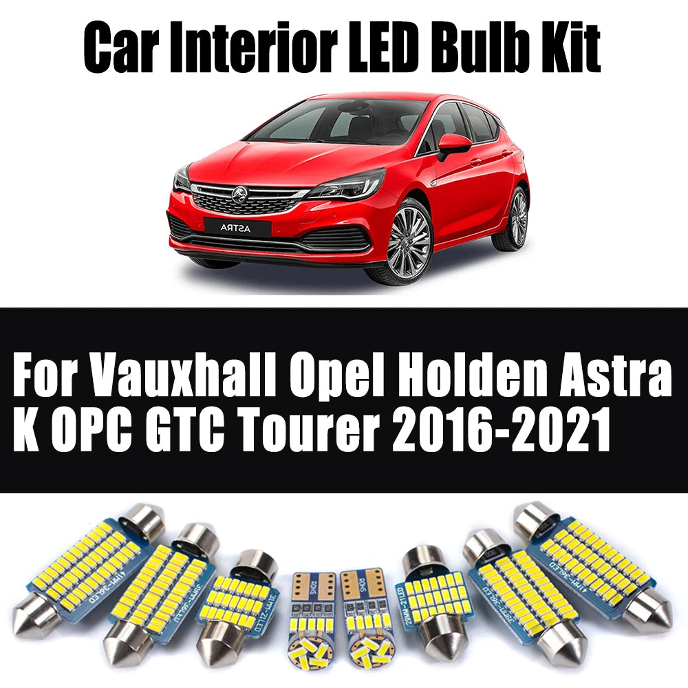 13Pcs For Vauxhall Opel Holden Astra K OPC GTC Tourer 2016 2017 2018 2019 2020 2021 Car LED Interior Dome Map Ceiling Light Kit