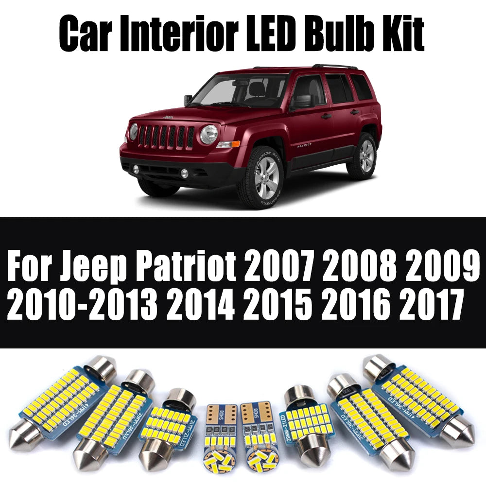 8Pcs Canbus LED Interior Light Car Reading Map Bulbs Kit For Jeep Patriot 2007 2008 2009 2010 2011 2012 2013 2014 2015 2016 2017