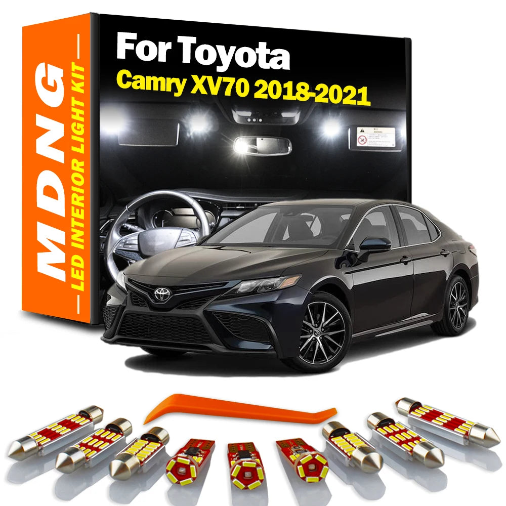 MDNG 8Pcs Canbus For Camry XV70 2018 2019 2020 2021 LED Bulbs Interior Map Reading Dome Trunk Door Light Kit Car Accessories