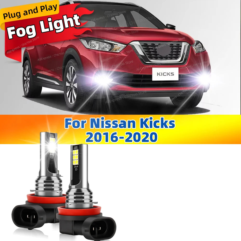 2Pcs 12V 6000K Front Fog Light LED Bulb Accessories Lamp Canbus 80W For Nissan Kicks 2016 2017 2018 2019 2020 Plug and Play