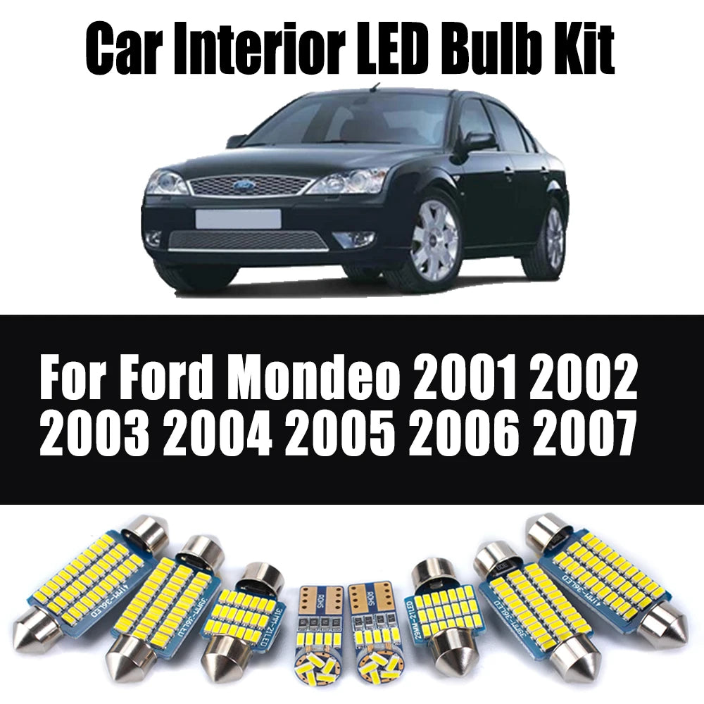 14Pcs For Ford Mondeo 2001 2002 2003 2004 2005 2006 2007 LED Lamp Interior Trunk Map Dome Sun Visor Light Kit Car Accessories