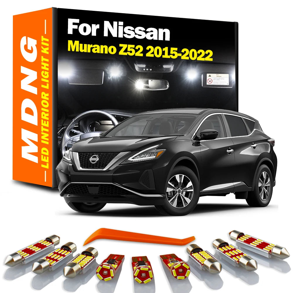 MDNG 10Pcs Accessories LED Interior Map Dome Light Kit For Nissan Murano Z52 2015 2017 2019 2020 2021 2022 Car Reading Bulbs