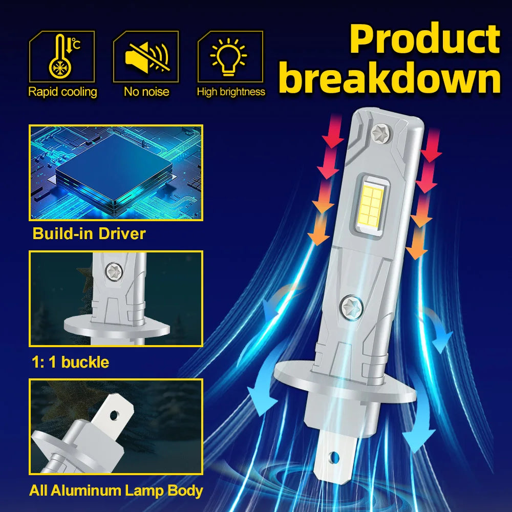 2PCS Powerful 1:1 LED Headlight Bulbs H7 H4 H11 H1 Copper Tube H8 9005 HB3 9006 HB4 50000LM 300W CSP 3570 Chips Led Car Headlamp
