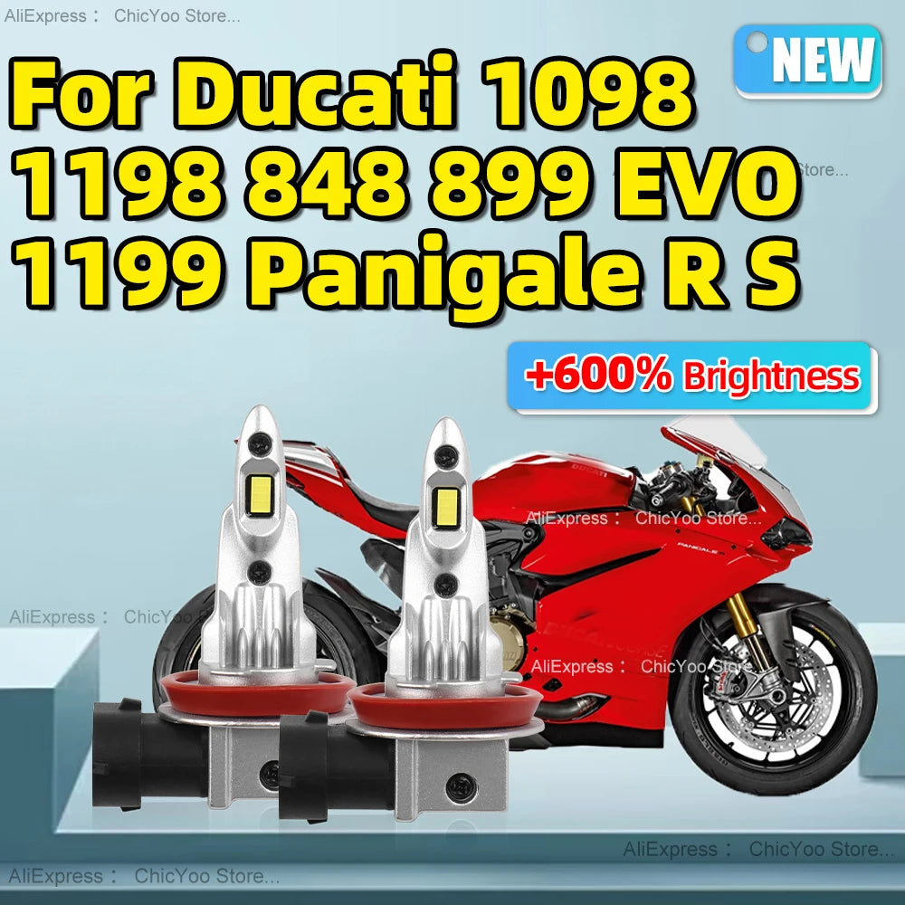 2PCS 6000K Motorcycle Headlight 15000LM Bright White CSP LED Bulbs For Ducati 1098 1198 848 899 EVO 1199 Panigale R S