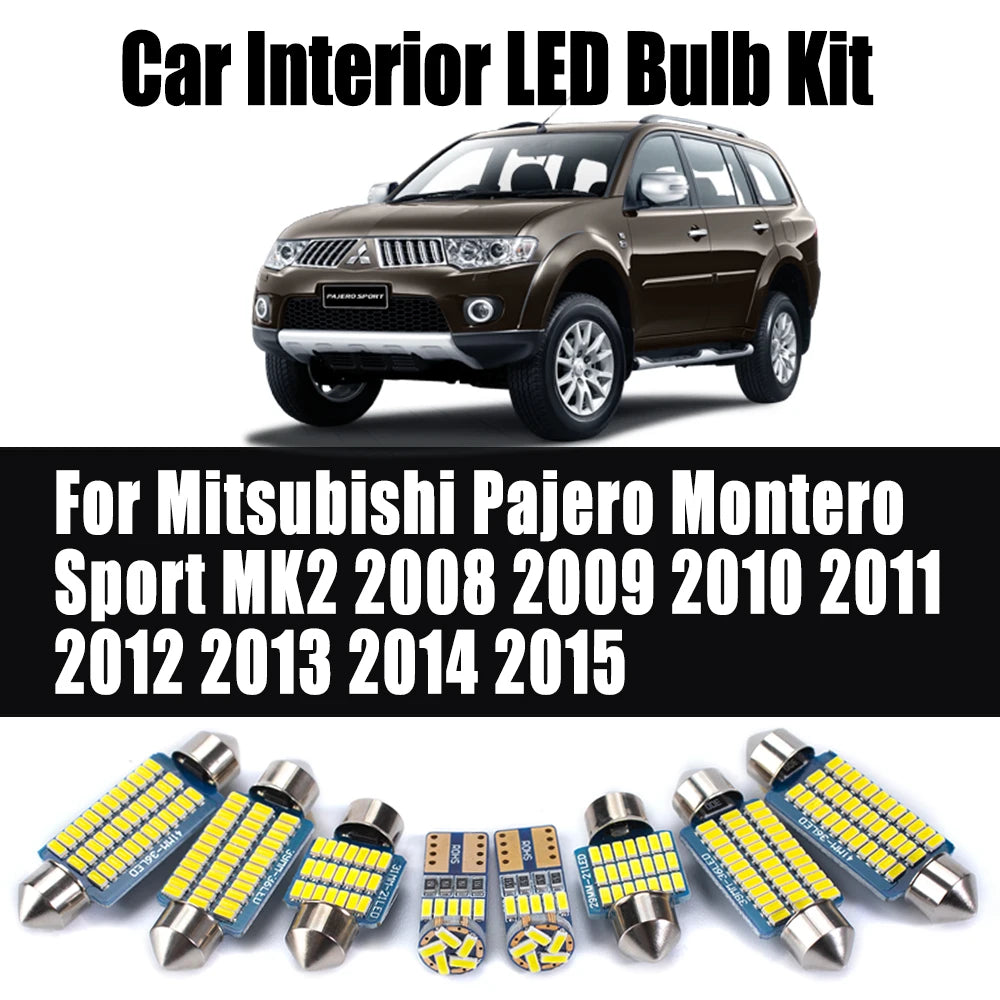 17Pcs Car Bulbs For Mitsubishi Pajero Montero Sport MK2 2008 2009 2010 2011 2012 2013 2014 2015 LED Interior Reading Light Kit