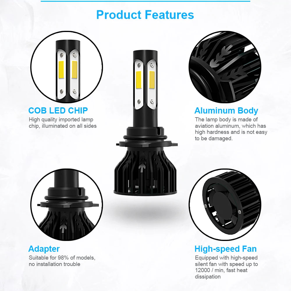 2/4X Turbo LED Car Headlight 20000LM 6000K 360 Auto Lamp Bulb For Ford Ecosport 2018 2019 2020 2021 2022 2023 High Low Beam 120W