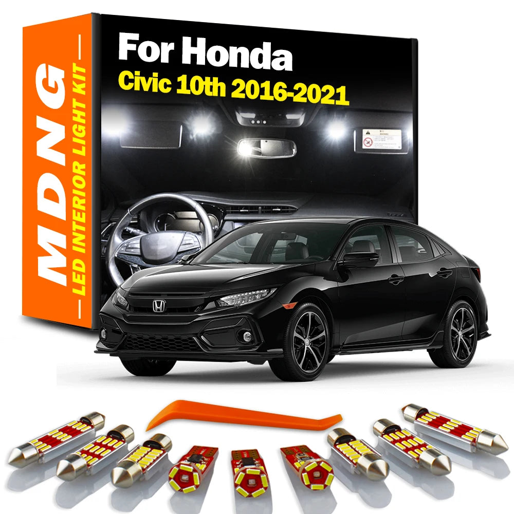 12Pcs LED Interior Roof Light Bulbs Kit For Honda Civic 10th Gen 10 MK10 Sedan Touring Hatchback 2016 2017 2018 2019 2020 2021