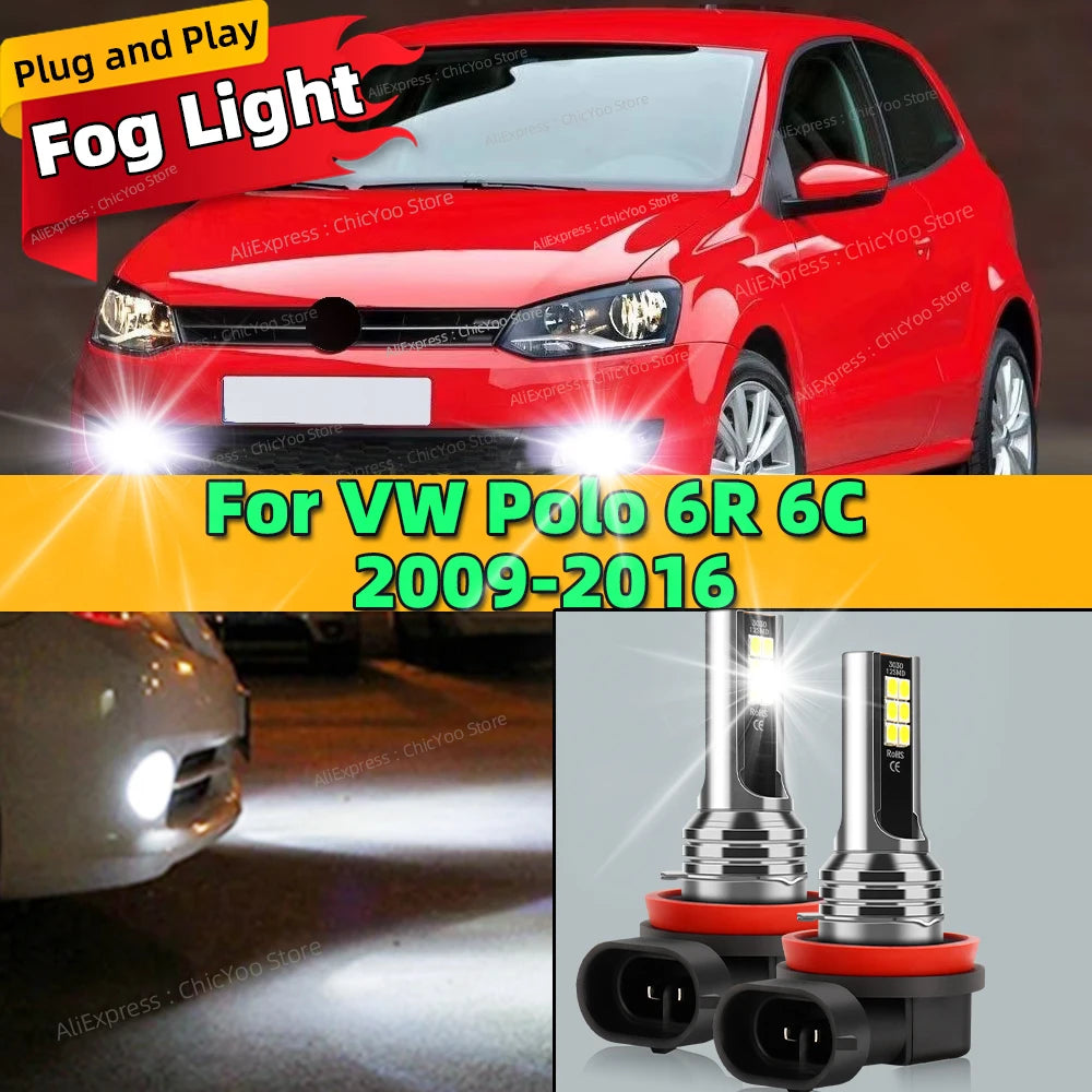 2Pcs 12V 6000K Front Fog Light LED Bulb Accessories Lamp Canbus For VW Polo 6R 6C 2009 2010 2011 2012 2013 2014 2015 2016