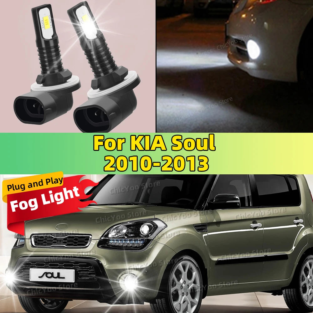 For KIA Soul 2010 2011 2012 2013 2pcs LED Bulbs Car Fog Light 6000K Anti-Glare Lamp Plug and Play in 5 Minutes