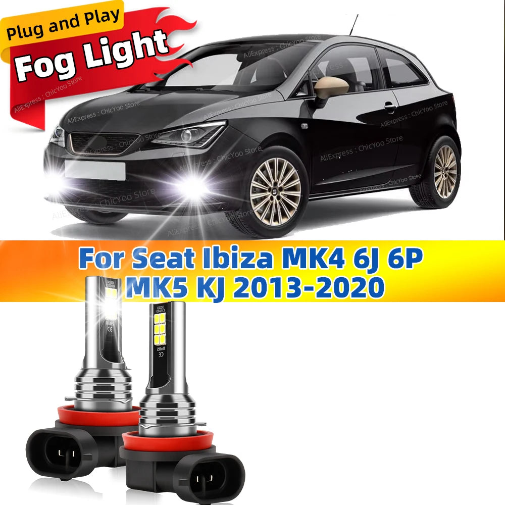 6000K Front Fog Light LED Bulb Accessories Lamp Canbus 80W For Seat Ibiza MK4 6J 6P MK5 KJ 2013 2014 2015 2016 2017 2018 19 2020