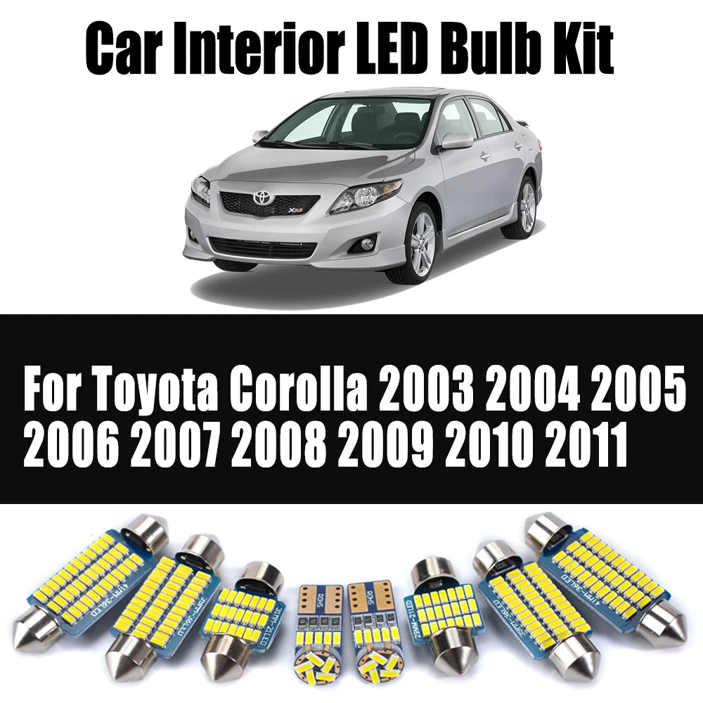 9Pcs Canbus LED Lighting Interior Light Kit For Toyota Corolla 2003-2006 2007 2008 2009 2010 2011 Car Bulb Dome Map Reading Lamp