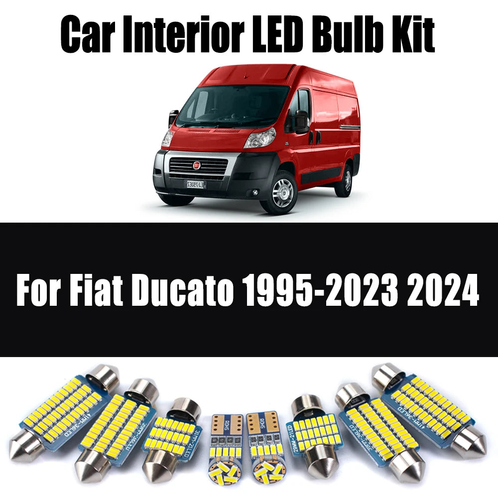 12pcs Canbus Car LED Interior Trunk Map Dome Glove box Light Ceiling Bulbs Kit For Fiat Ducato 1995-2022 2023 2024 Accessories