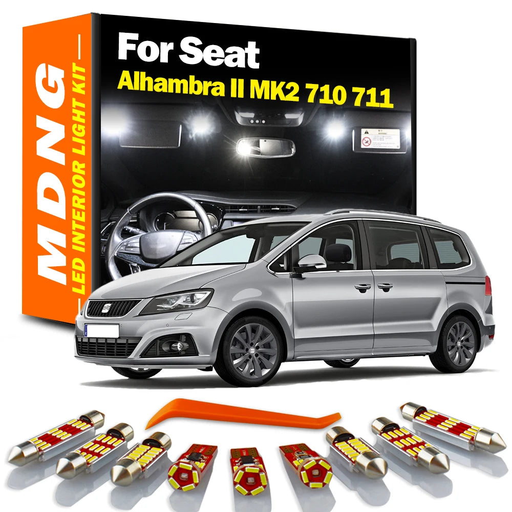 MDNG 21Pcs LED Interior Light Kit For Seat Alhambra II MK2 710 711 2011-2017 Canbus Car Dome Map Reading Trunk Glove Box Lamp