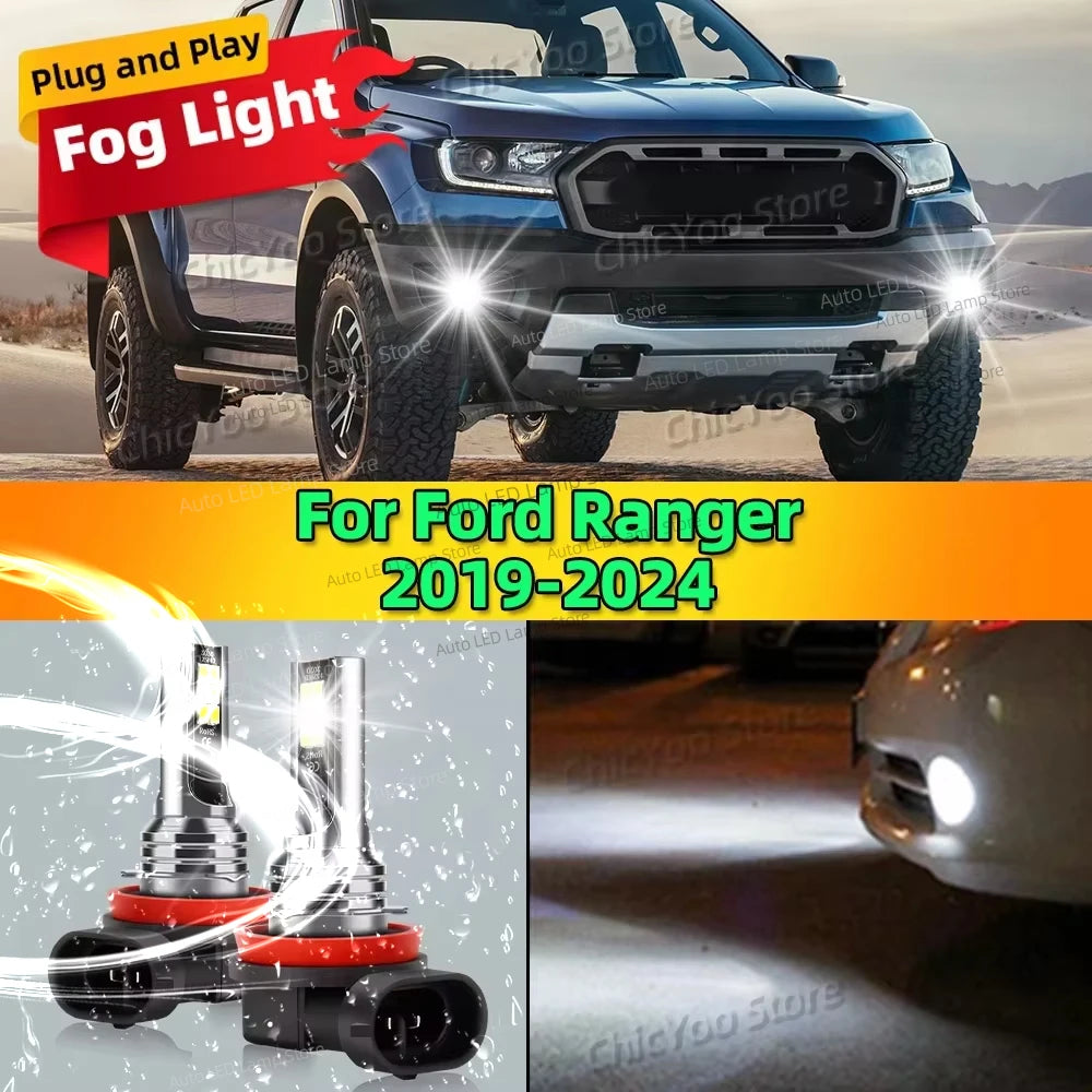 2Pcs 12V 6000K Front Fog Light LED Bulb Accessories Lamp Canbus For Ford Ranger 2019 2020 2021 2022 2023 2024 Plug and Play