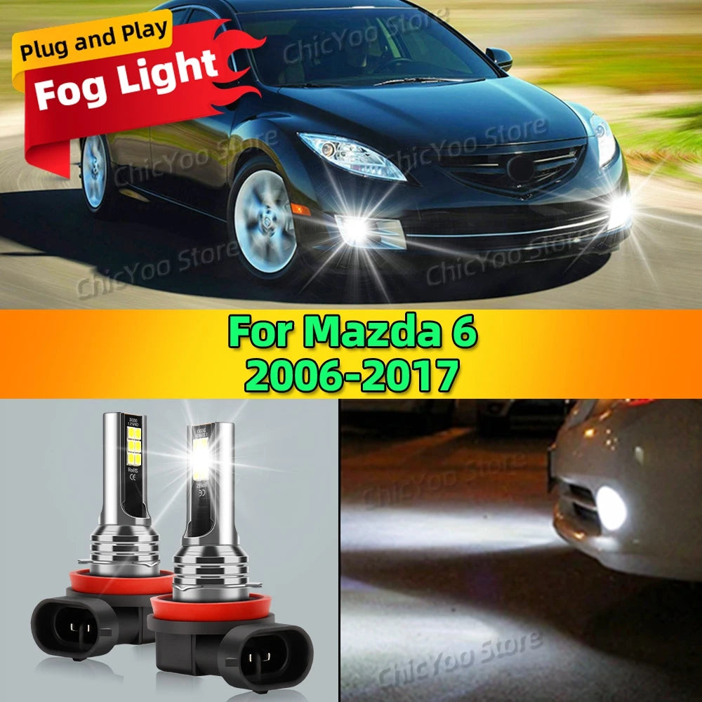 2Pcs 6000K Front Fog Light LED Bulb Car Lamp Canbus For Mazda 6 2006 2007 2008 2009 2010 2011 2012 2013 2014 2017 Plug and Play