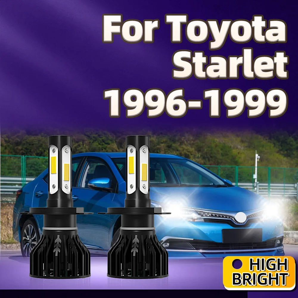 2Pcs LED Headlight 130W 6000K H4 Car Lights 4Side Chip with Cooling Fan For Toyota Starlet 1996 1997 1998 1999
