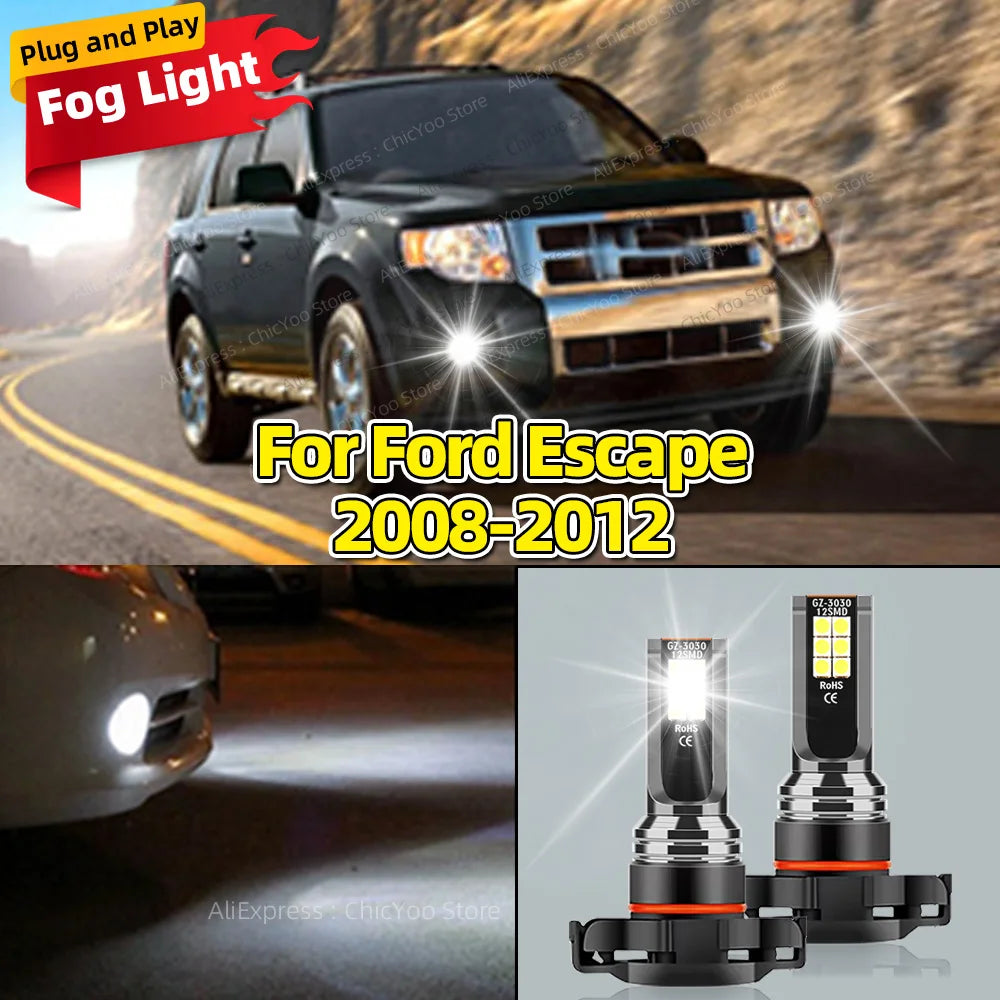 2Pcs LED Car Front Fog Light 6000K Lamps 5202 PS19W H16(EU)Bulb For Ford Escape 2008 2009 2010 2011 2012 Accessory Plug and Play