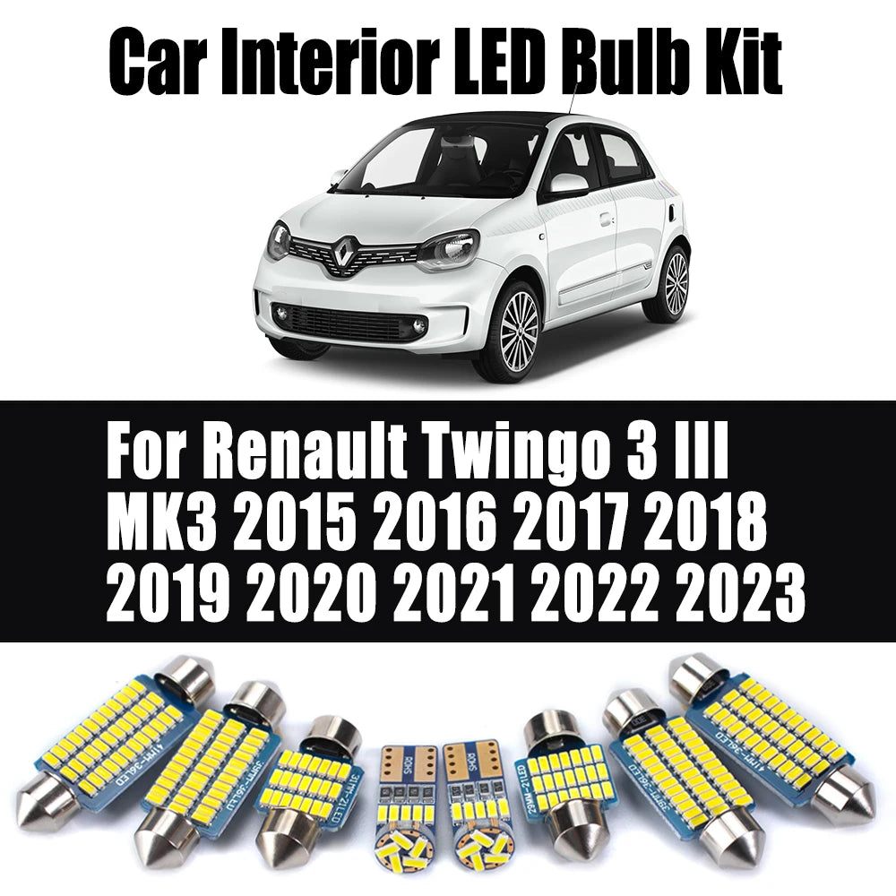 8Pcs For Renault Twingo 3 III MK3 2015 2016 2017 2018 2019 2020 2021 2022 2023 Car Lighting LED Interior Reading Light Bulbs Set