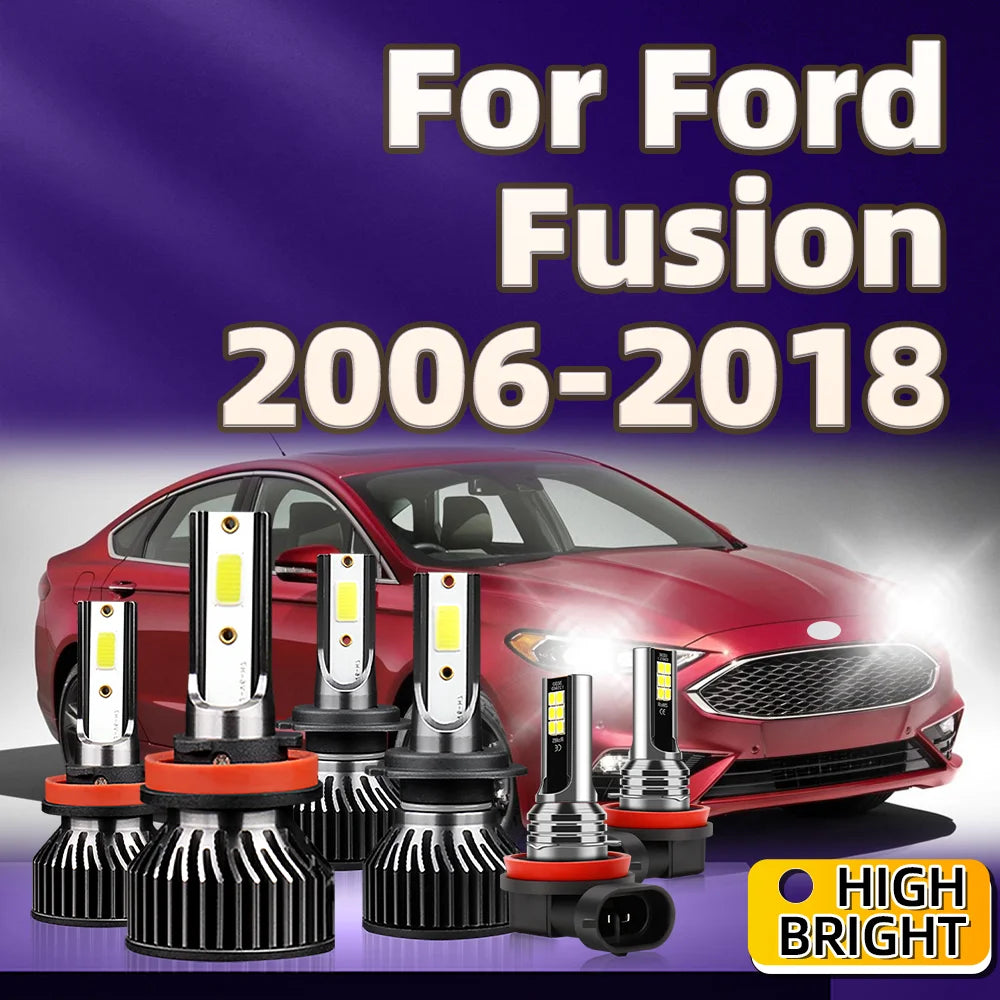 6PCS 130W LED Headlight Fog Light H11 H7 Car Lamps Kit For Ford Fusion 2006 2007 2008 2009 2010 2011 2012 2013 2014 2015-2018