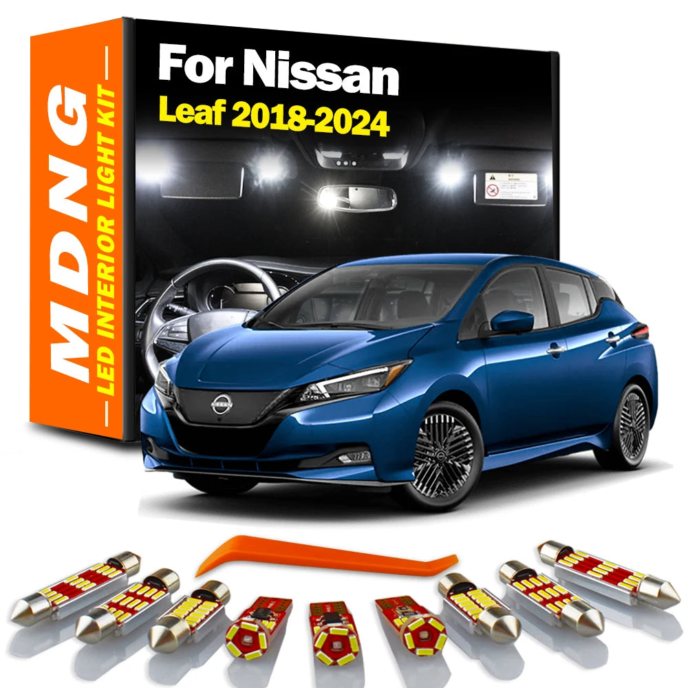 MDNG 11Pcs Car LED Interior Reading Vanity Mirror Trunk Light Kit For Nissan Leaf 2018 2019 2020 2021 2022 2023 2024 Accessories