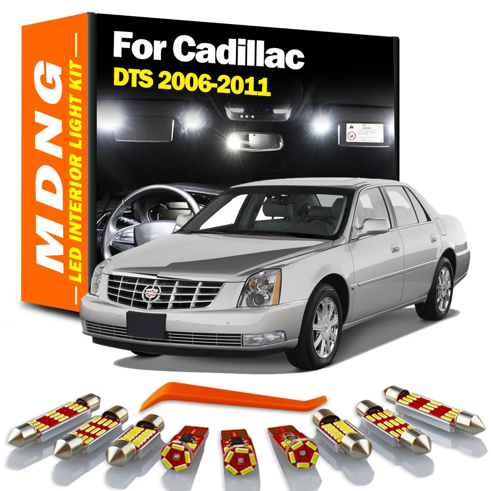 MDNG 14Pcs For Cadillac DTS 2006 2007 2008 2009 2010 2011 Car Indoor LED Interior Map Door Light Kit Number Plate Sunvisor Bulb