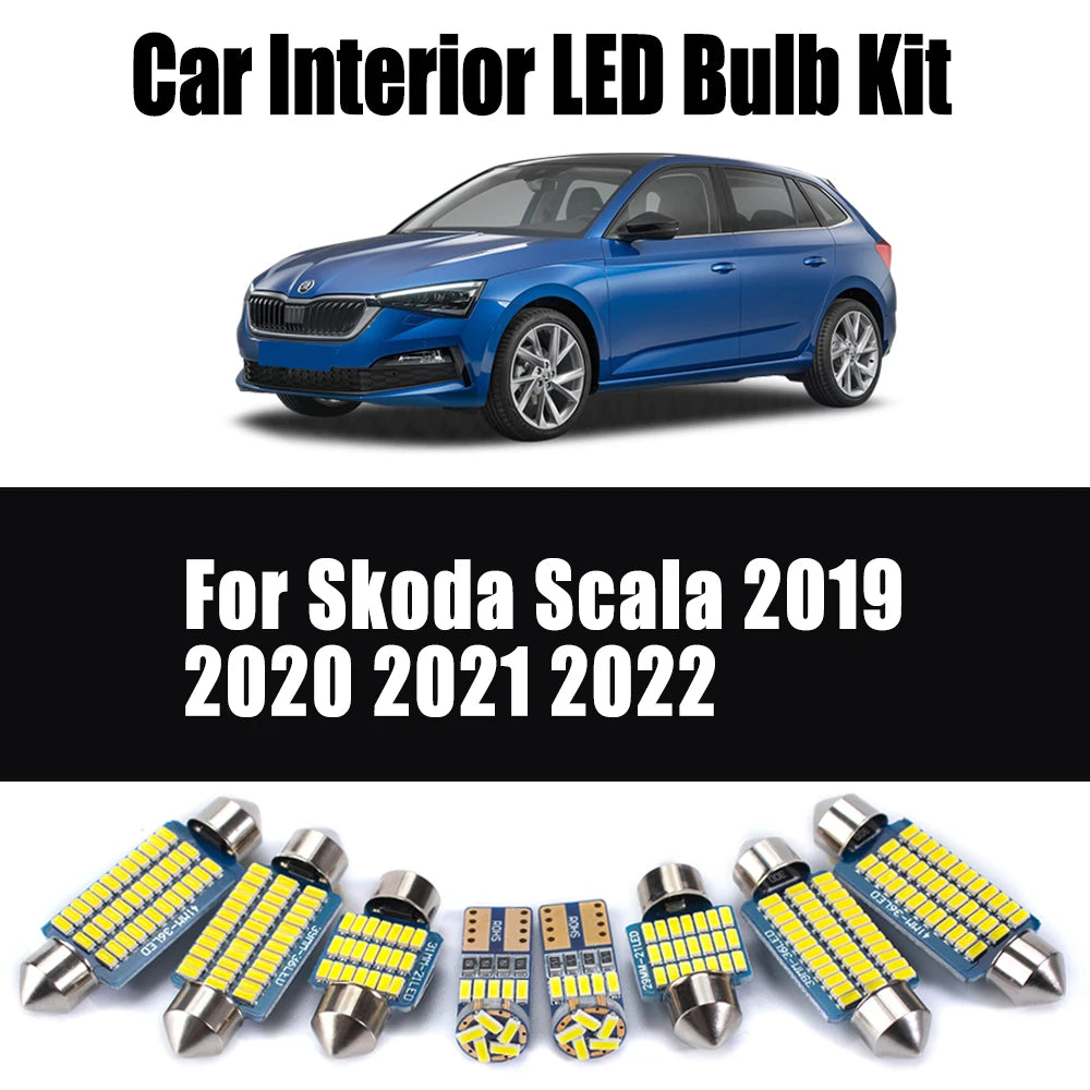 11Pcs Canbus LED Interior Reading Dome Trunk Light Vanity Mirror Bulb Kit For Skoda Scala 2019 2020 2021 2022 Car Accessories