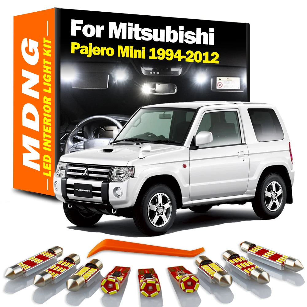 MDNG 10Pcs Car LED Interior Map Dome Light Kit License Plate Lamp For Mitsubishi Pajero Mini 1994-2007 2008 2009 2010 2011 2012