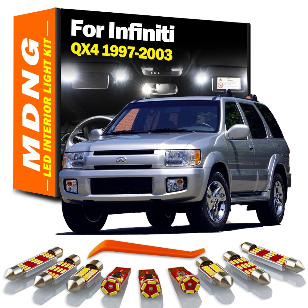 MDNG 13Pcs Canbus For Infiniti QX4 1997-1999 2001 2002 2003 LED Interior Dome Map Plate Light Kit Car Accessories Sunvisor Bulb