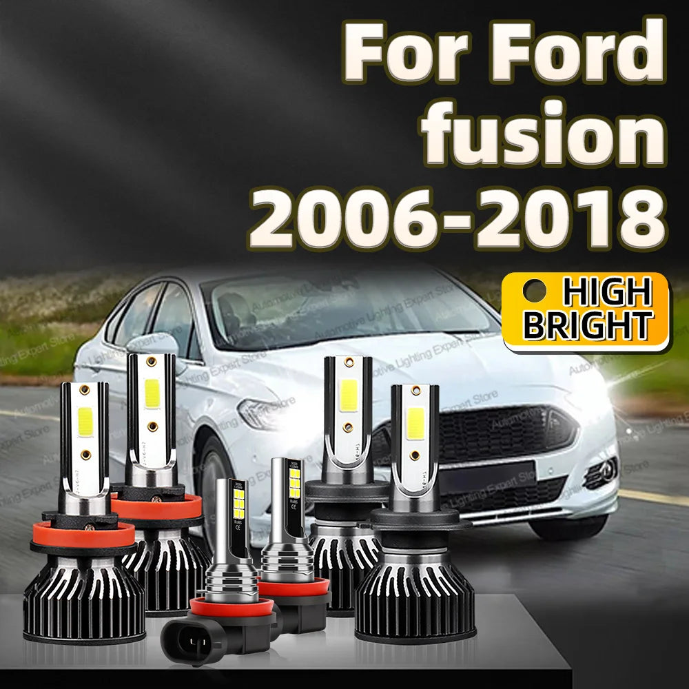 6PCS 30000lm For Ford fusion 2006-2018 2007 2008 2009 2010 2011 2012 Car LED Headlight Bulbs H7 H11 CANbus 6000k H8 Fog Light