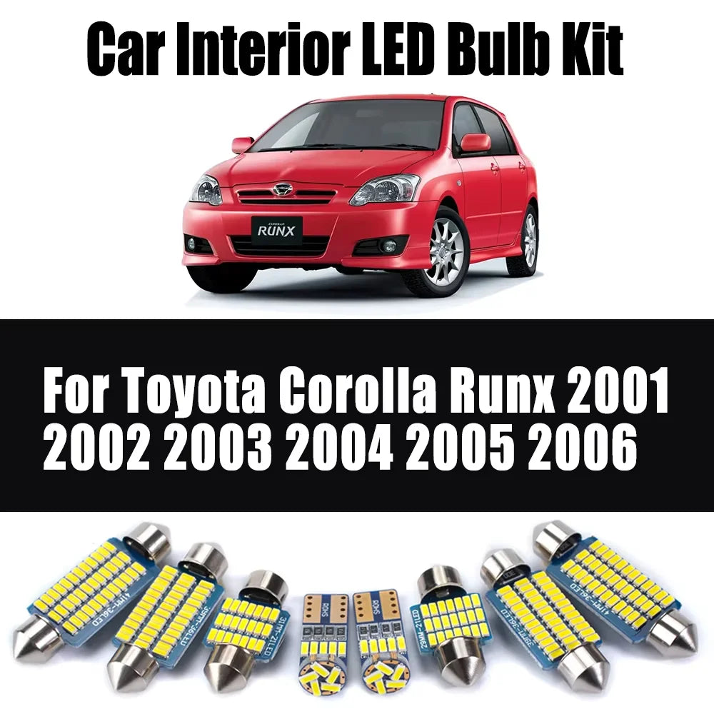 8Pcs Canbus For Toyota Corolla Runx 2001 2002 2003 2004 2005 2006 Car Ceiling Bulbs No Error Accessories LED Interior Light Kit