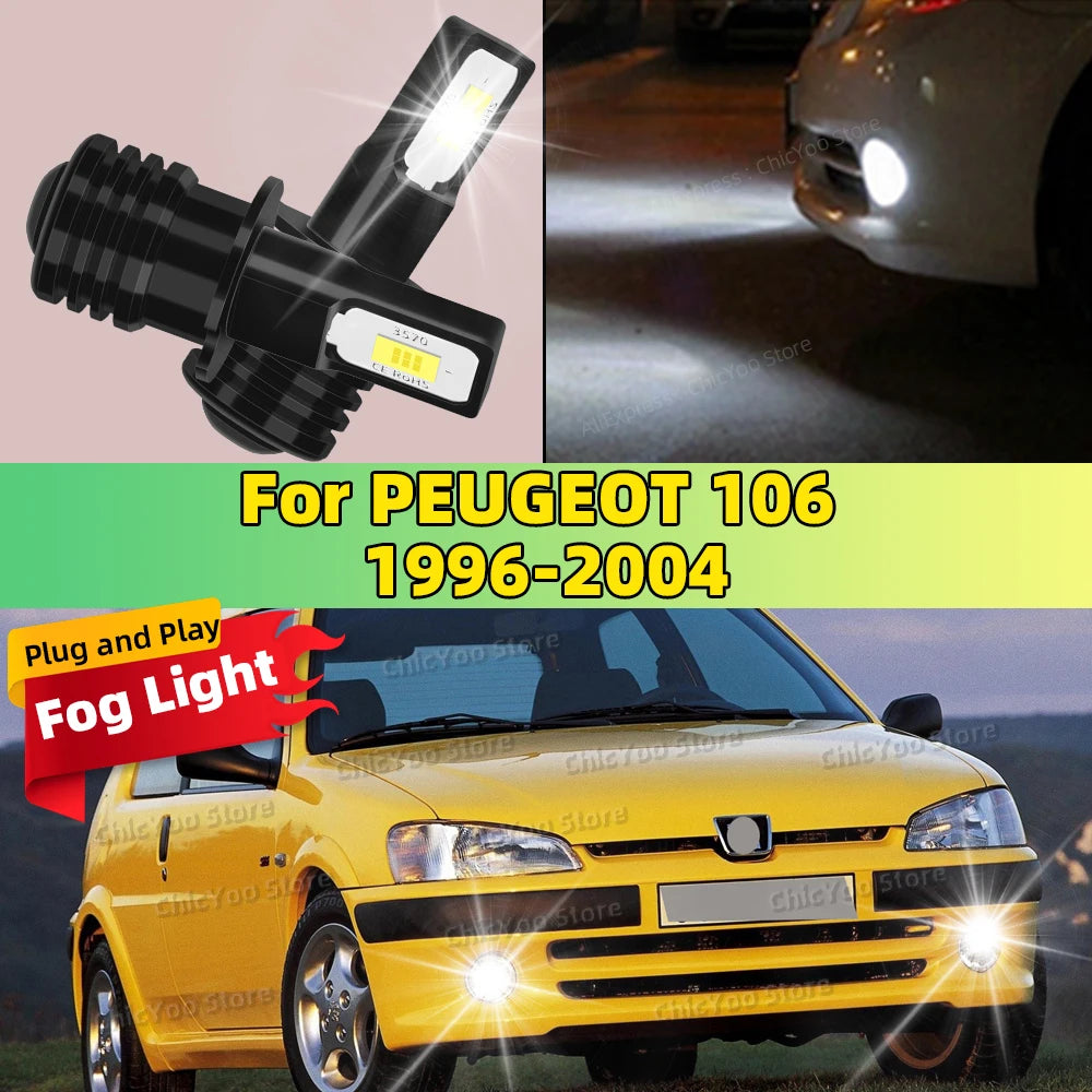 2Pcs H3 LED Bulb Car Fog Light 6000K White 20000LM Super Bright For PEUGEOT 106 1996-2004 1999 2000 2001 2002 2003