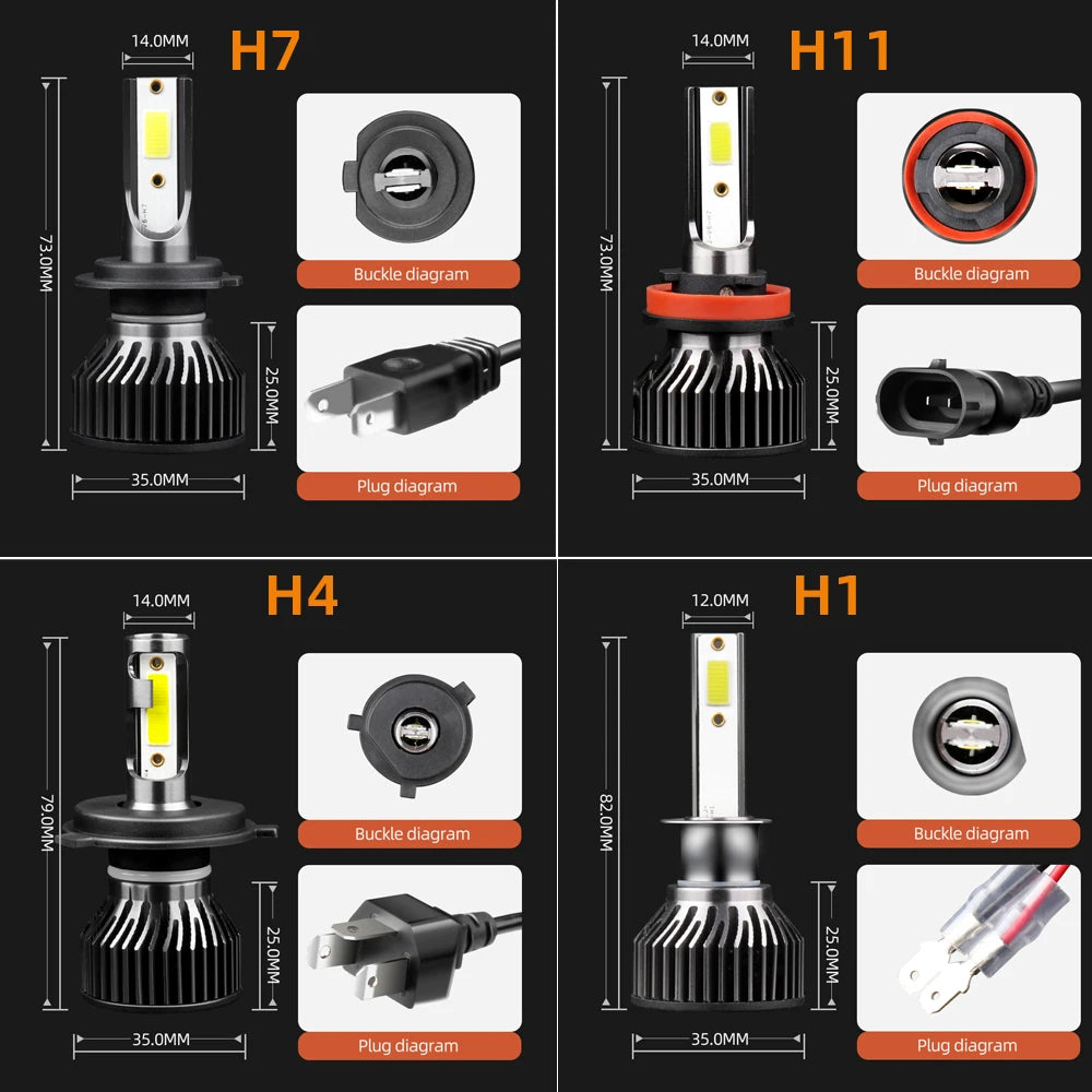 1PC 35W H7 Motorcycle LED Headlight H1 H4 H11 Motorbike Lamp Moto Spotlights 6000K COB Bulbs with Fan Cooling More Durable