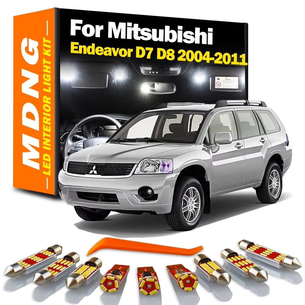 MDNG 17Pcs Canbus For Mitsubishi Endeavor D7 D8 2004- 2009 2010 2011 LED Interior Map Dome Sun Visor Light Kit Car Plate Bulbs