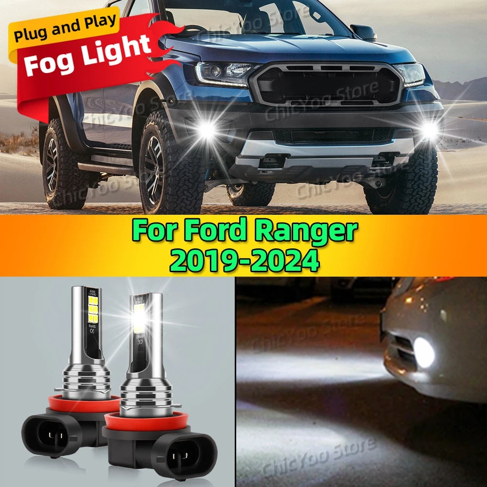 2Pcs 12V 6000K Front Fog Light LED Bulb Accessories Lamp Canbus For Ford Ranger 2019 2020 2021 2022 2023 2024 Plug and Play