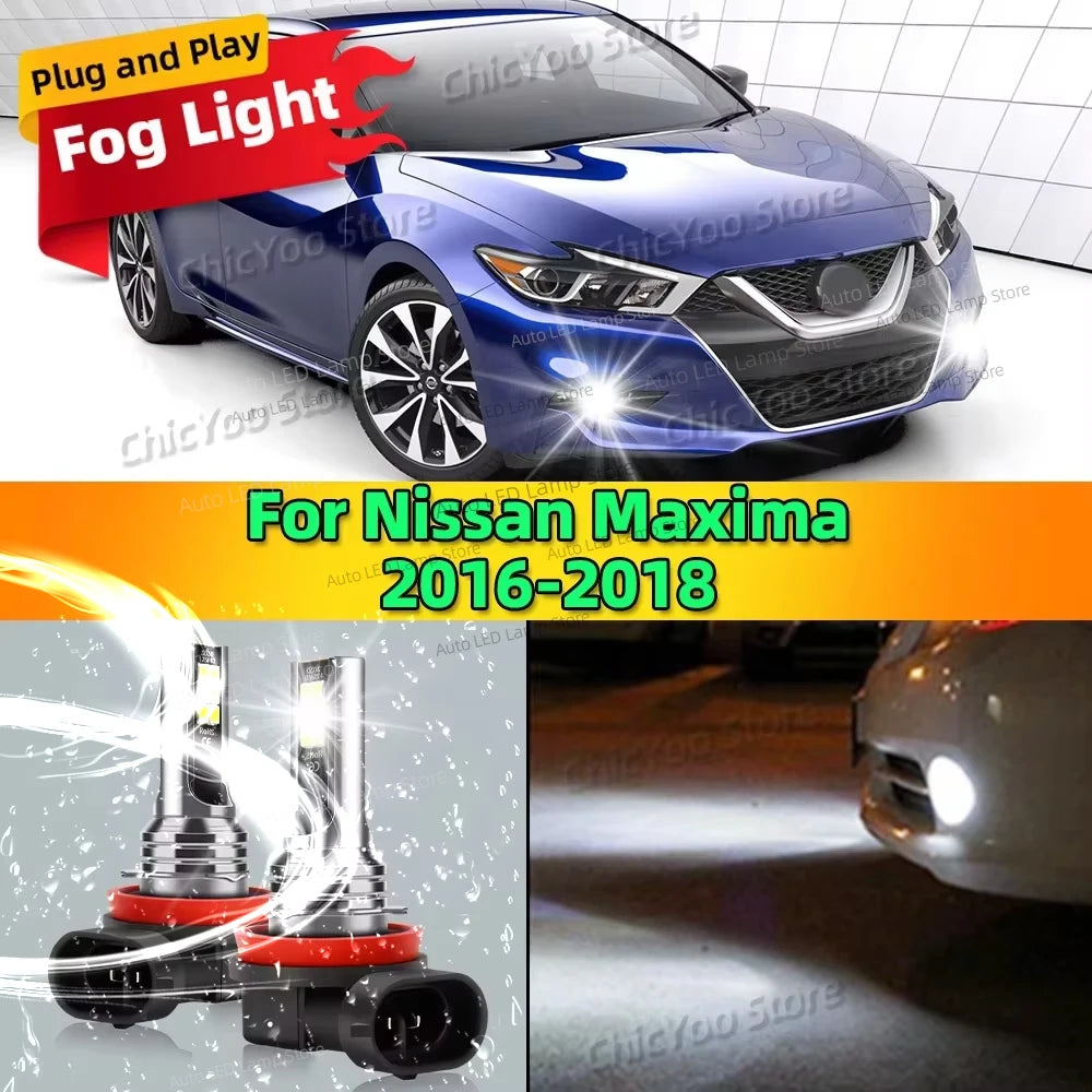 2Pcs 6000K Front Fog Light LED Bulb Car Lamp Canbus For Nissan Maxima 2016 2017 2018 Replace Bulbs 80W Auto Accessories
