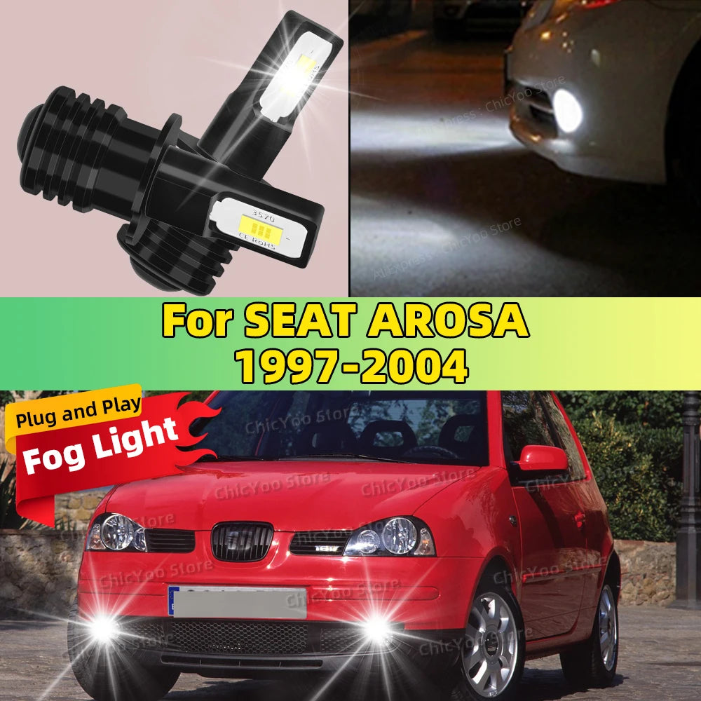2Pcs H3 LED Bulb Fog Light 6000K White 20000LM Super Bright For SEAT AROSA 1997 1998 1999 2000 2001 2002 2003 2004