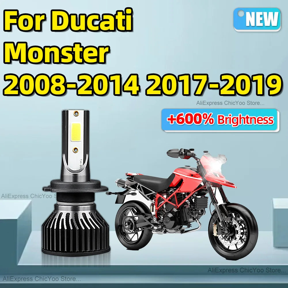 For Ducati Monster 2008-2014, 2017 2018 2019 1PCS H7 Motorcycle Headlight Bulbs Super Bright with Fan Cooling 12v LED Headlamp